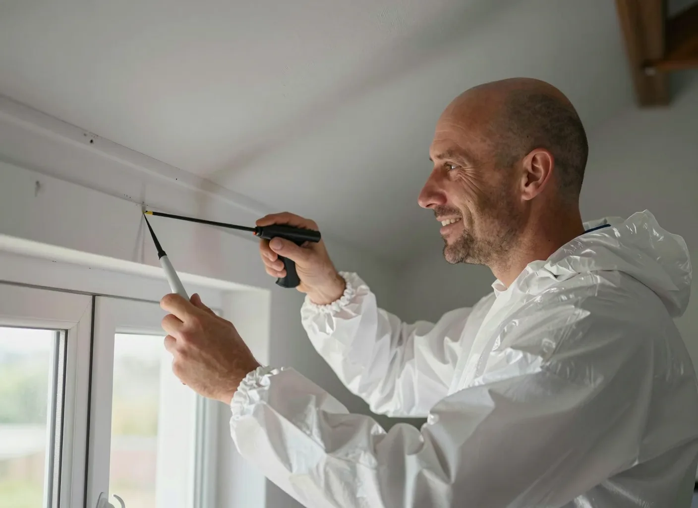 Fuge am Fensteranschluss wird mit der Kartuschenpistole verschlossen