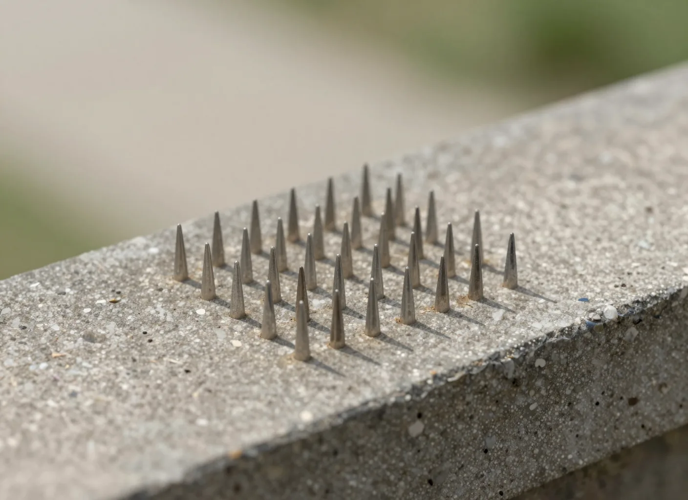 Montierte Spikes auf einer Betonkante im Außenbereich